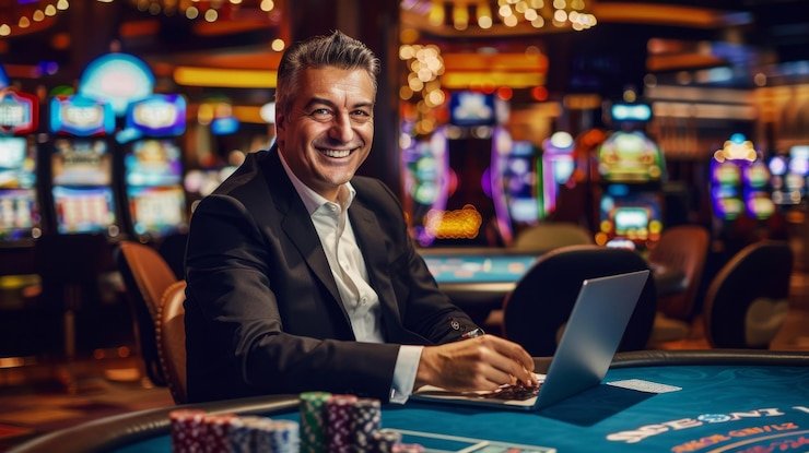 Meja blackjack Mega Sevens dengan dealer profesional dan kartu yang jelas terlihat